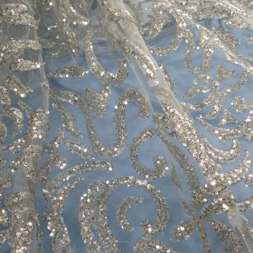 Vantage Gray Sequin Embroidery Tulle Lace