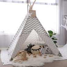 Gray Chevron Heavy Cotton Canvas Teepee for Kids
