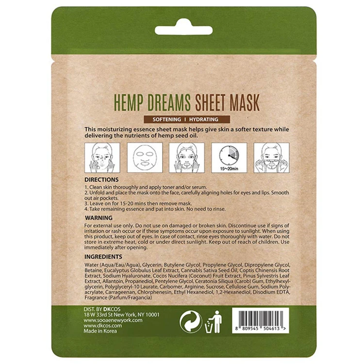 Korean Natural Vegan Formula Hemp Dreams Sheet Mask for Skin Care