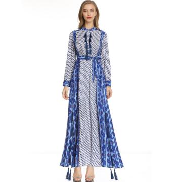 Custom Printed Ethnic Style Modest Chiffon Dress