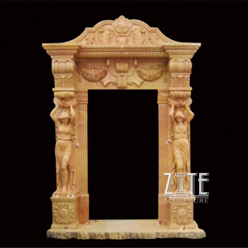 Classic European Yellow Granite Limestone Door Surround With Lady Carving