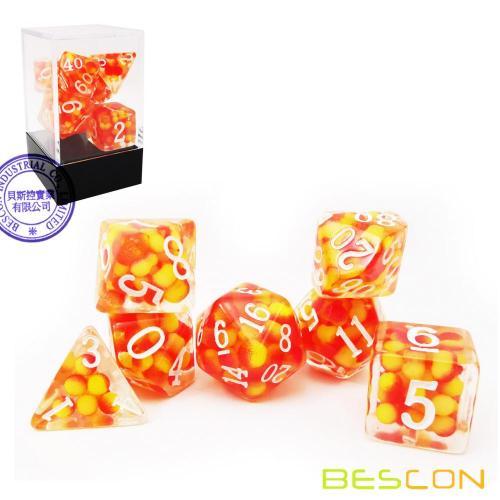 Bescon Firey Pearl Polyedrisches Würfelset, Fire Pearl Poly RPG Würfelset mit 7 Stück