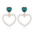 Metallic Vintage Double Peach Heart Imitation Pearl Earrings