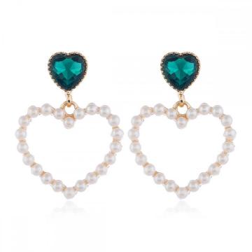 Metallic Vintage Double Peach Heart Imitation Pearl Earrings