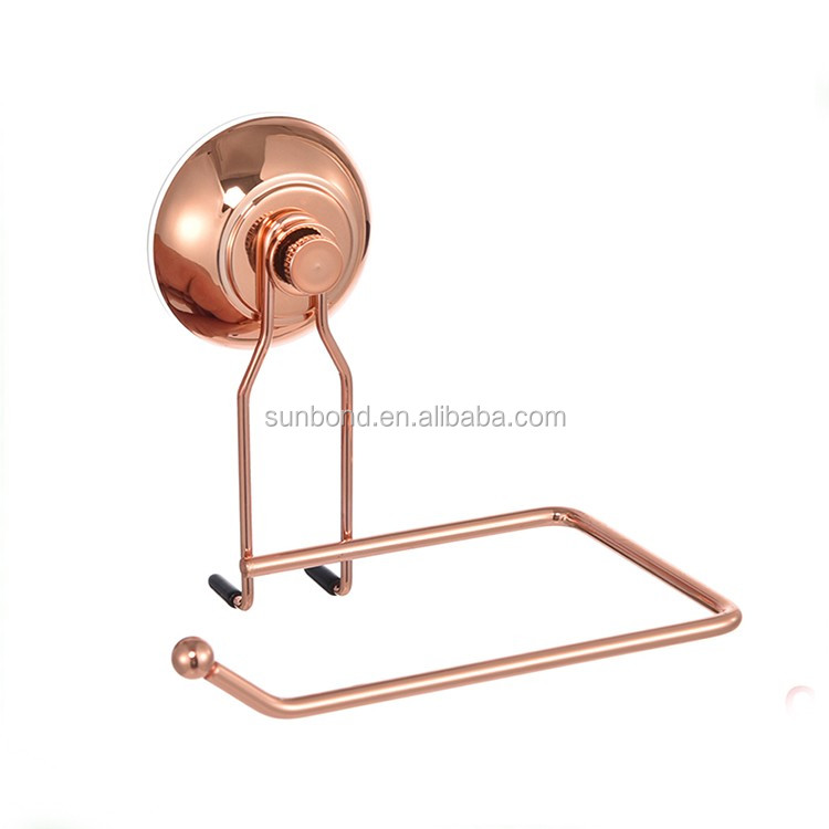 Rose gold metal bathroom suction paper roll holder