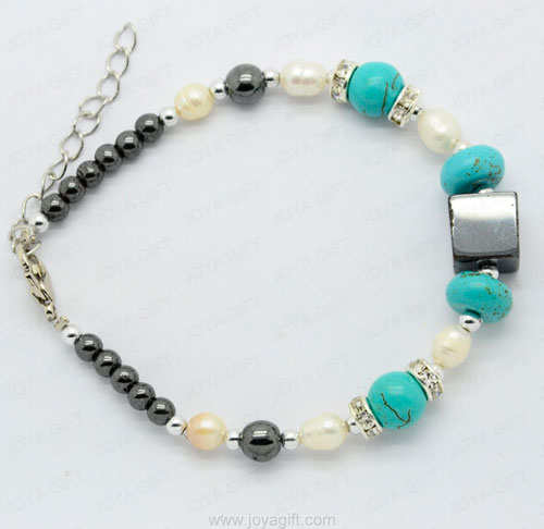 Bracelet turquoise en perles d&#39;hématite