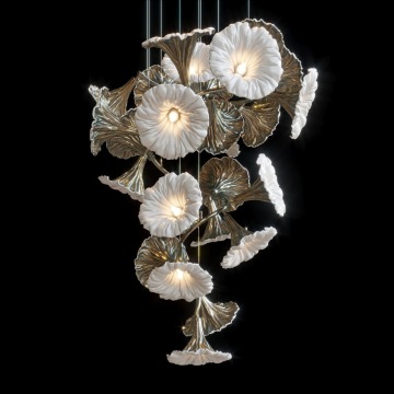 Chandelier en verre en verre en verre en verre de fleur de trompette décorative intérieure