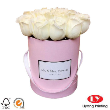 Roze luxe bloem geschenkdozen rond met handvat