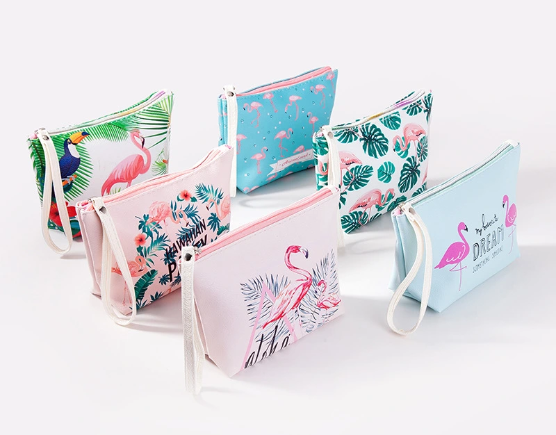 Fashion Full Colored Digital Printing Pouch Flamingo Pink Color Cosmetic Makeup Bag