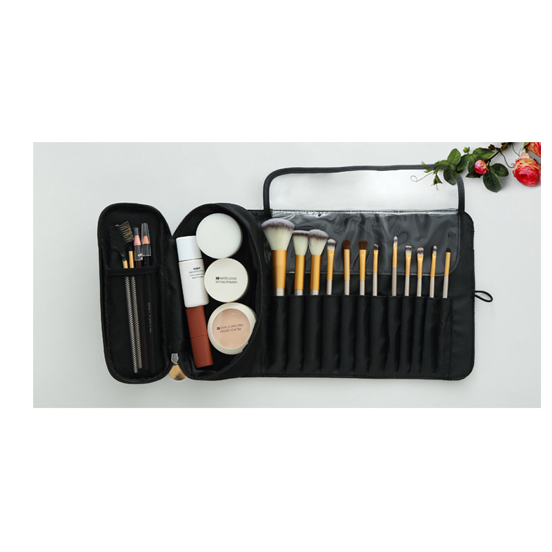 2022 Rolling Case Pouch Holder Pockets Black Cosmetic Beauty Bag Custom Folding Cheap Travel Men Roll Up Makeup Brush Bag Kit