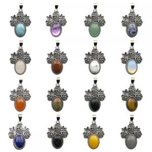 Cabes de pierres précieuses Pendants Natural Stone Crystal 10x14mm Cabes argentés 3 Rose Fleurs Pendant Crystal Pendant pour les bijoux de bricolage