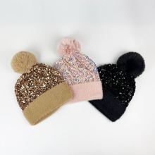 Hot Selling Women's Fall Winter Sequined Plush Knit Hat