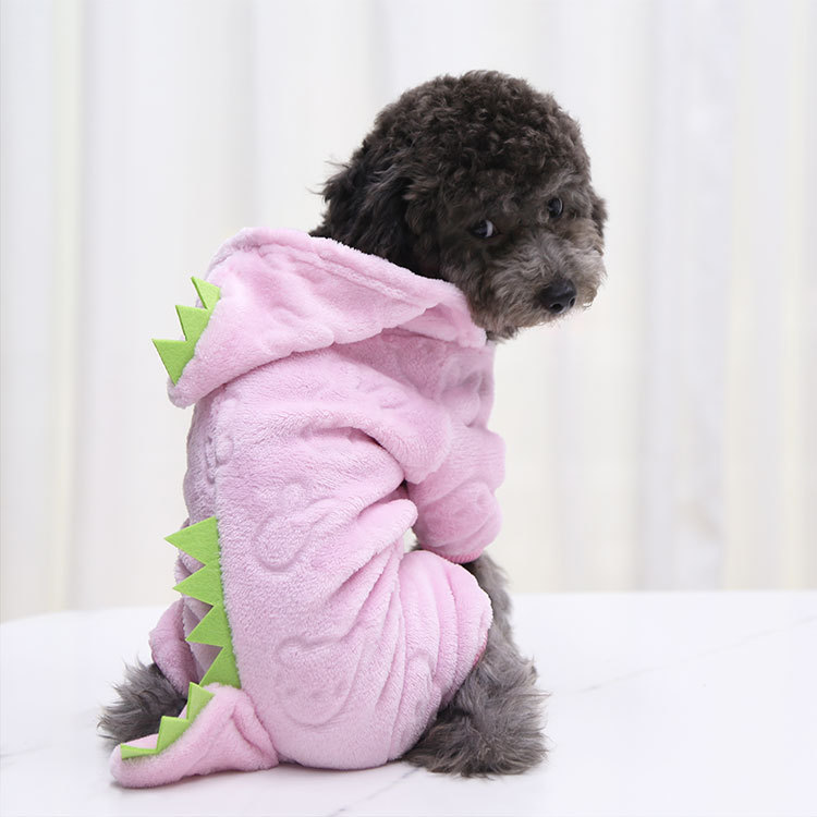 Wholesale Coral Fleece Dog Clothes Pet Dinosaur Clothes Autumn and Winter Warm Four-legged Dog Cat Clothes