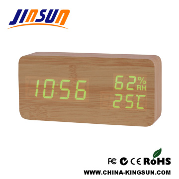 New Led Temperature Humidity Display Clock Wood