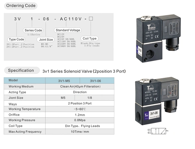 Pneumatic Valve 3V1-06 24VDC Solenoid Valve