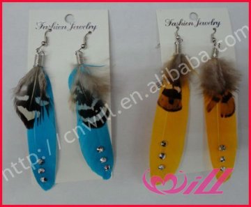 Colorful Feather Earring With Clear Crystal