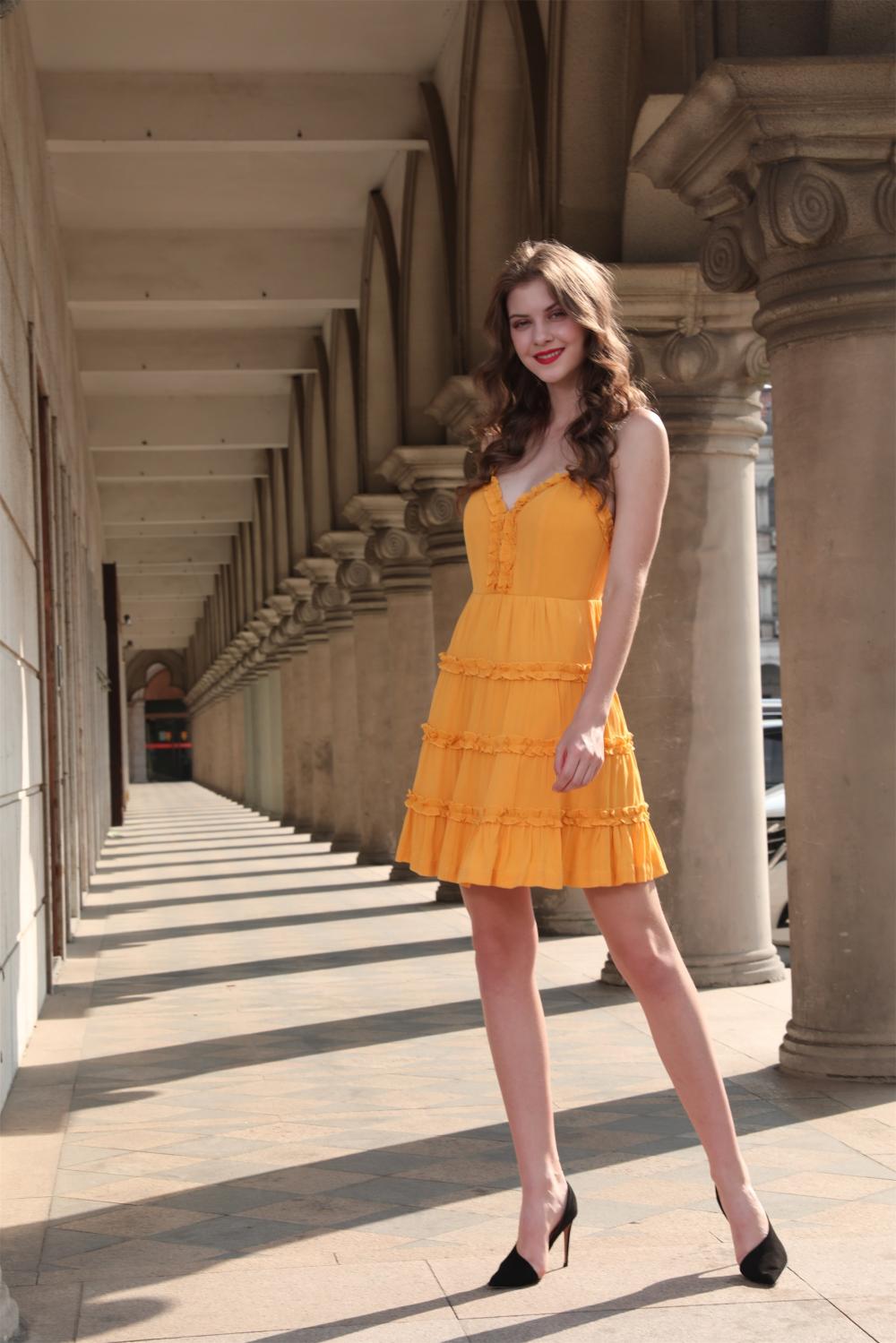 Women's Mustard Sleeveless Fit And Flare Dress