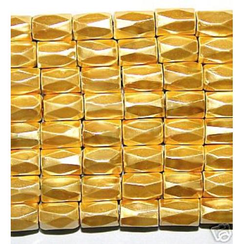 Yellow Hematite 18 Faced Tube Beads 5X8MM Grade AB