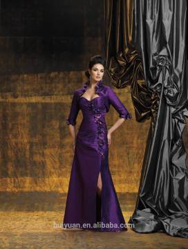 satin purple deep V mother of the bride dresses with slits