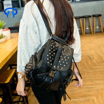 Fashionable rivet soft leather shoulder backpack women