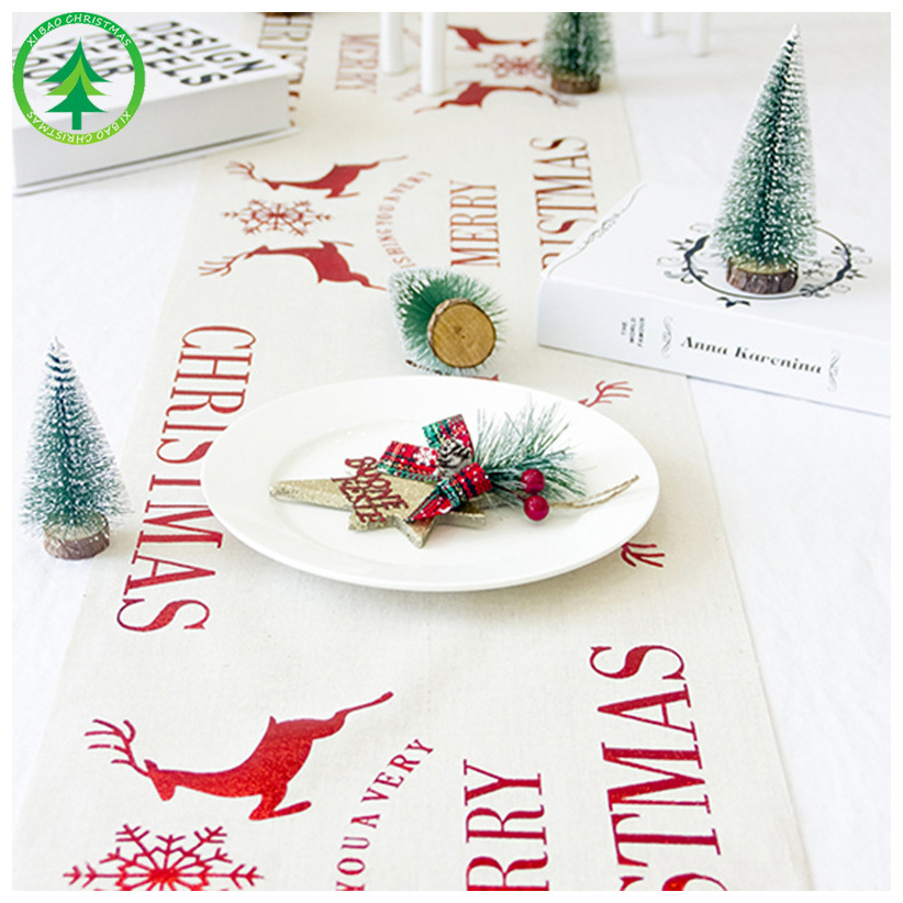 New Christmas decorations creative Christmas cotton hemp print tablecloth tablecloth tablecloth and flag Christmas table decorat