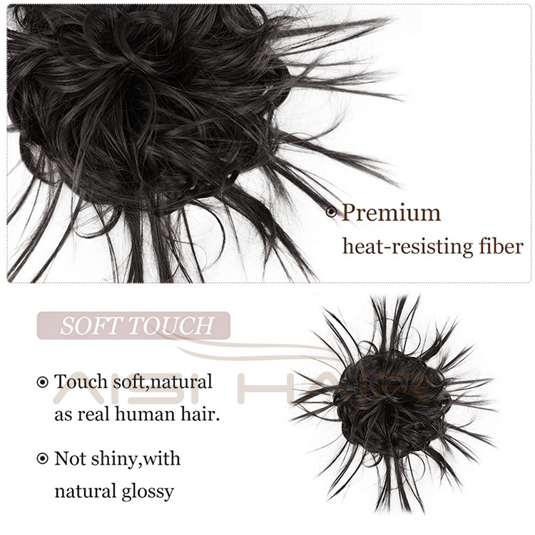 Aisi Hair Synthetic Donut Black Chignon Curly Bun Pad Chignon Elastic Band Ribbon Ponytail Rope Rubber Hair Extension For Women