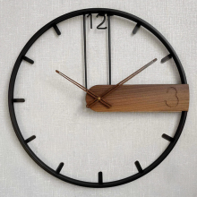 Nordic Metal Silent Quartz Wall Clock: Round Wooden Iron Wall Clock