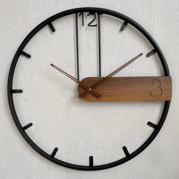 Nordic Metal Silent Quartz Wall Clock: Round Wooden Iron Wall Clock