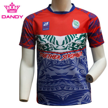 Gespecialiseerde 100% polyester op maat gemaakte rugby voetbalshirtkleding