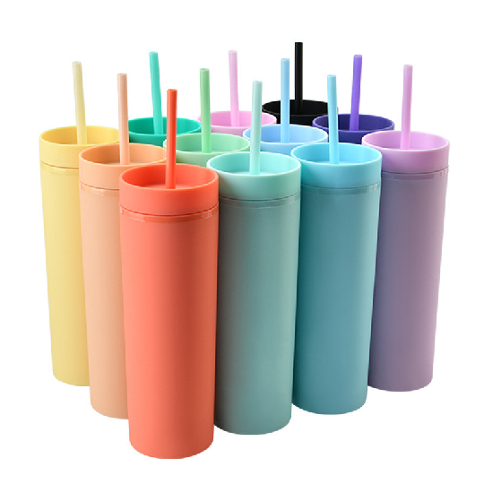 16oz Double Wall Plastic Tumblers Matte Pastel Colored Acrylic Tumblers with Lids and Straws