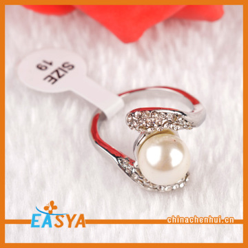 Silver Imitation Big Pearl Crystal Engagement Ring Cheap
