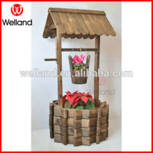 Rustic Solid Wood Wishing Well Flower Planters