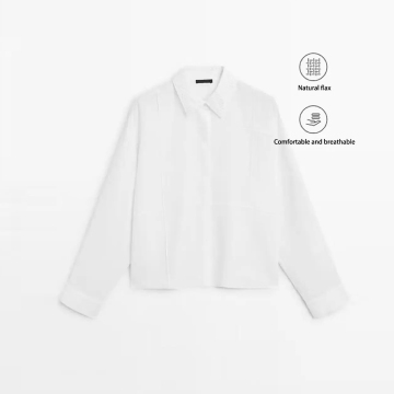Women's French minimalist lightweight breathable linen long sleeved shirt