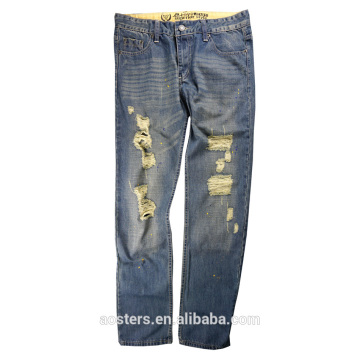 Latest custom high quality bule biker big holes jeans made in china negotiate price