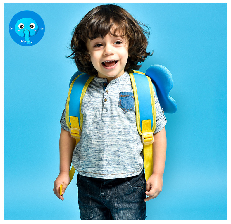 Custom brand name cartoons blue elephant unisex kiddies preschool backpack smiley baby back pack toddler girl backpack purse