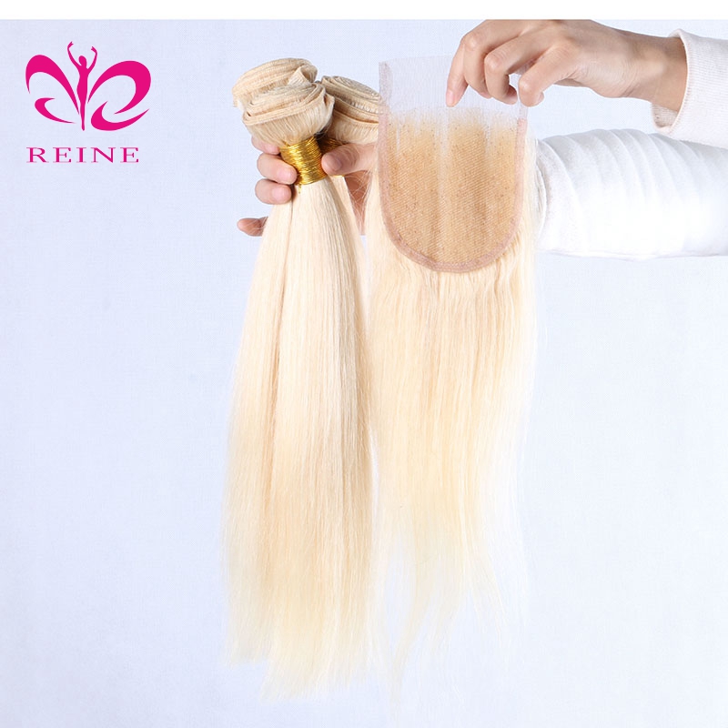 Two tone 1b/blonde straight hair bundles with closure new style soft tangle free brazilian ombre hair extensions