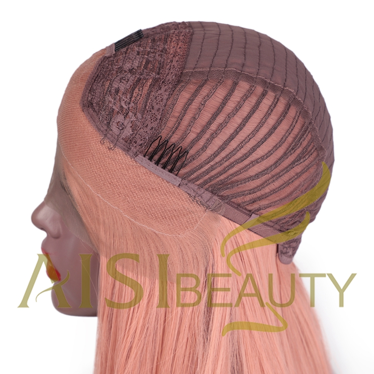 Aisi Beauty Hot Selling Wholesale Long Silky Straight Pink Pre Plucked Middle Part Synthetic Hair For Black Women Lace Front Wig