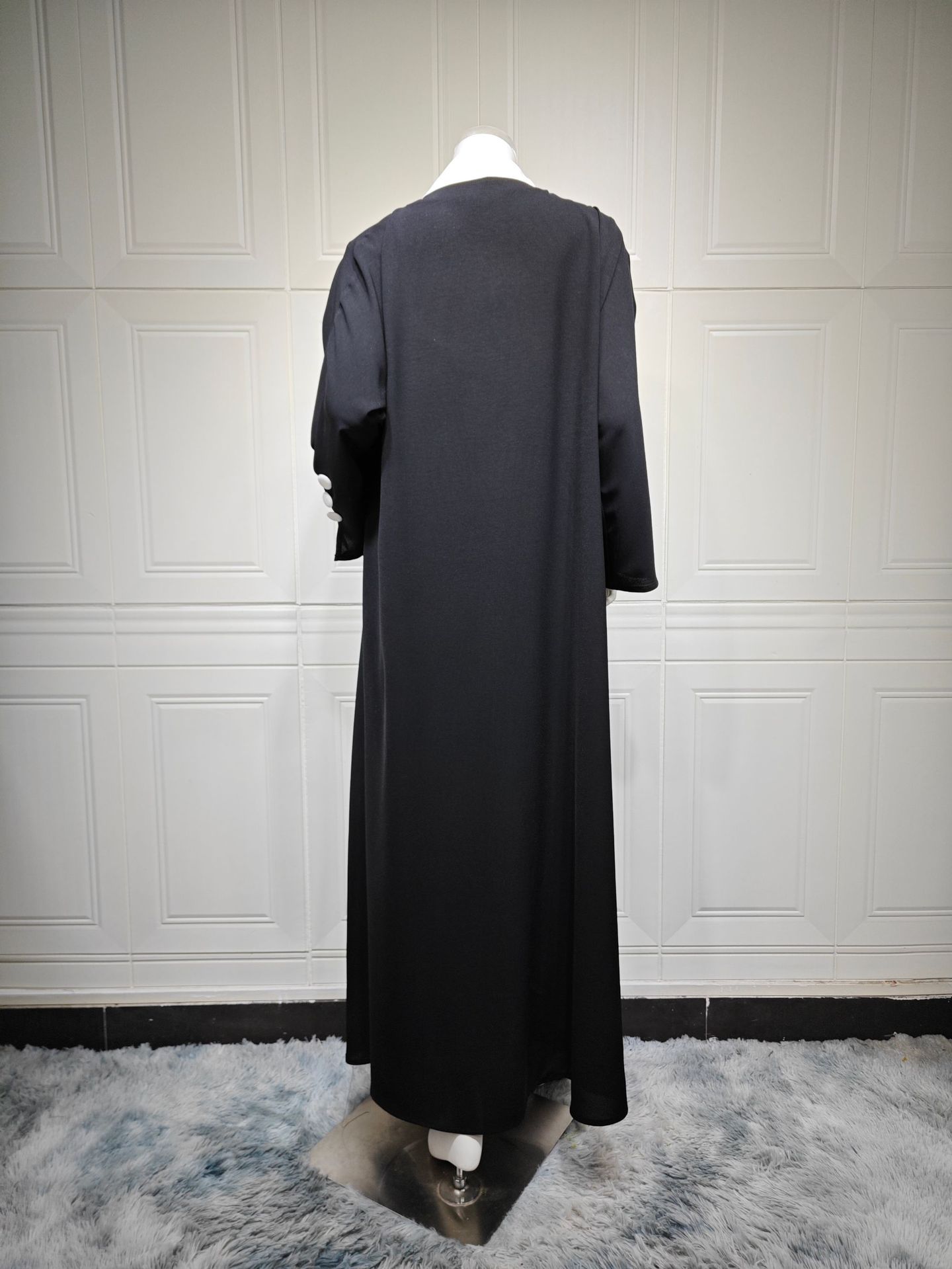 ژاکت کش باف پشمی مشکی شیک با یقه سفید MQ256 (7) Elegant Black Abaya Cardigan with White Collar MQ256 (7)