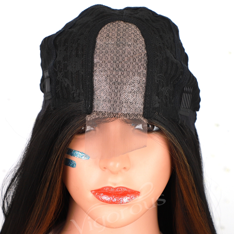 Long Straight Hair Extension Wigs 26 Inches Highlight Heat Resistant Full Cheap Women Synthetic Hair Wig With Lace Front