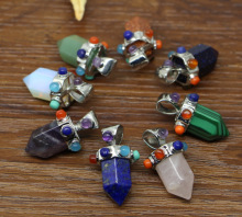 Short Design Natural Hexagonal Stone Pendant Multi Colors