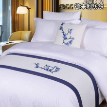 Navy Blue Floral Embroidered Bed Runner Pillow Set