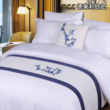 Navy Blue Floral Embroidered Bed Runner Pillow Set