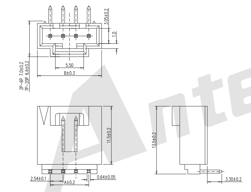 Connettore wafer a 90 ° da 2,54 mm Serie AW2547R-NP