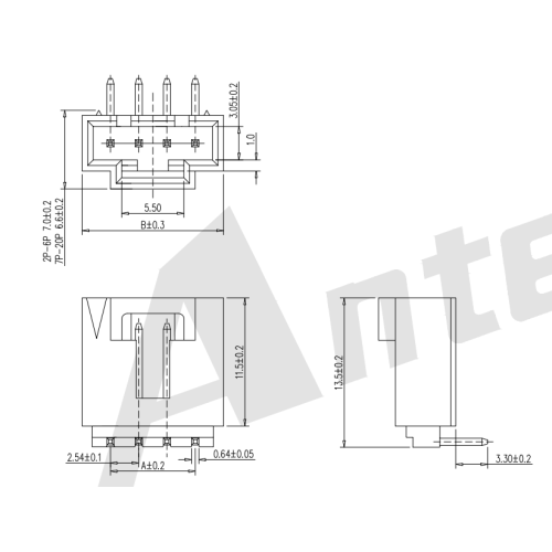 2,54 mm toonhoogte 90 ° Wafer Connector Series AW2547R-NP