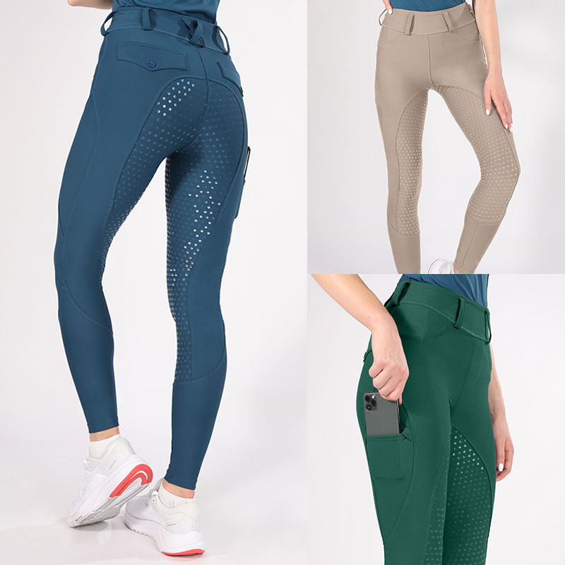 Aangepaste logo vrouwen 3 kleuren siliconen paardensport leggings