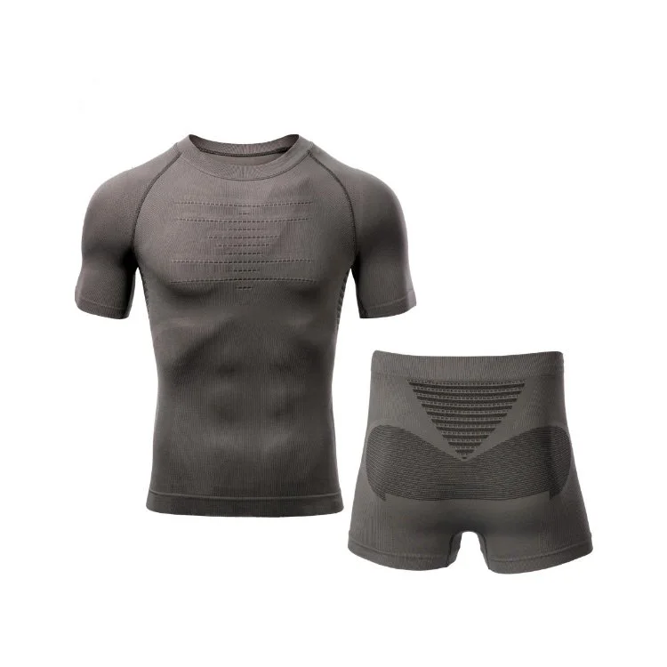 OEM Wholesale Stock Comfortable Men Heated Functional Suit Lightweight Seamless Compression Short Sleeves Sets