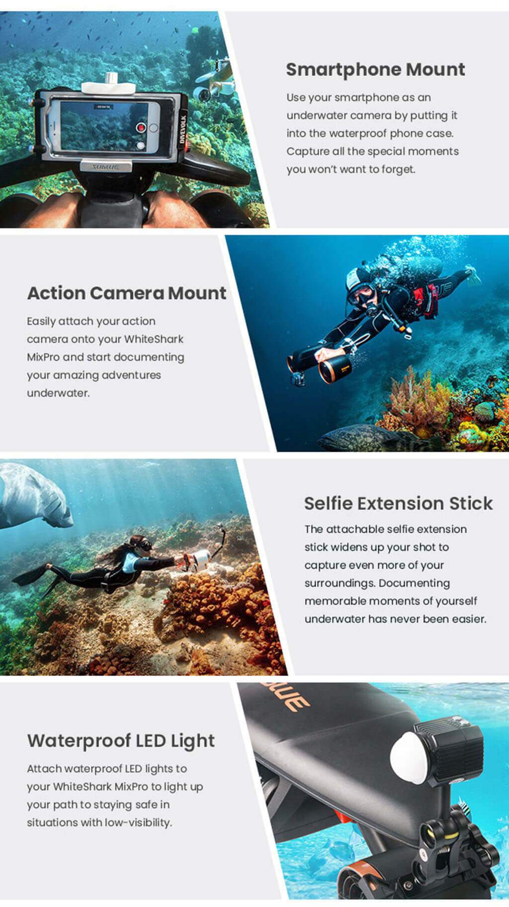 Sublue WhiteShark MixPro Underwater Scooter RC Drone 60mins Usage Time Self-swimming Booster Compatible Smartphone Action Camera