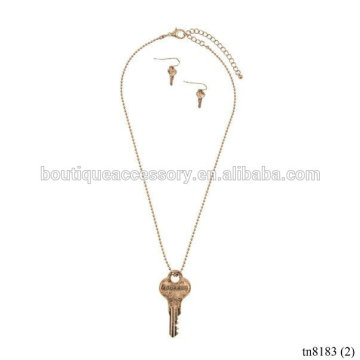 Key Pendant COURAGE Accent Ball Bead Chain Necklace Set