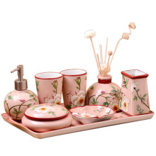 Ceramic Bathroom Accessory Set with Flower Design - BR012