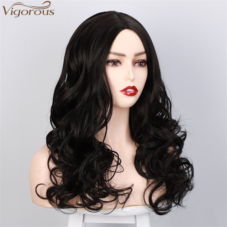 Vigorous Long Black Wavy Wig Synthetic Wave Wigs for Black Women Natural Middle Part Wigs Heat Resistant Hair Wholesale